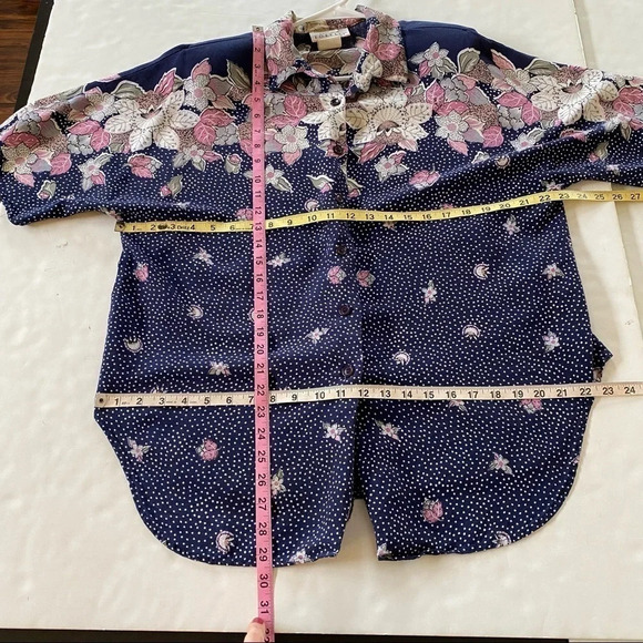 Vintage 80s Floral Printed Button Down Blouse Shoulder Pads Womens Plus Size 1X - Picture 11 of 15